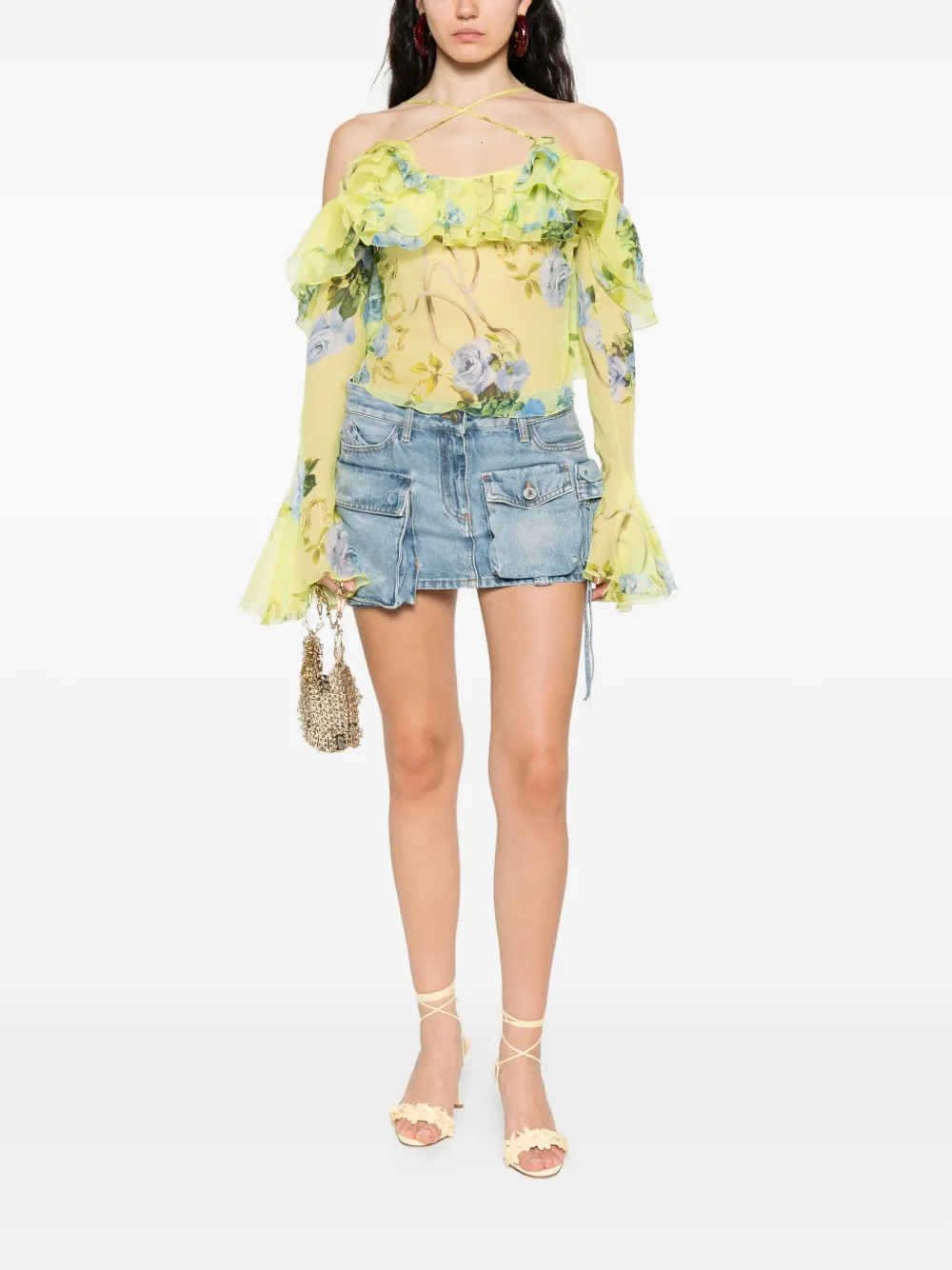 Blumarine floral-print ruffled blouse Geel