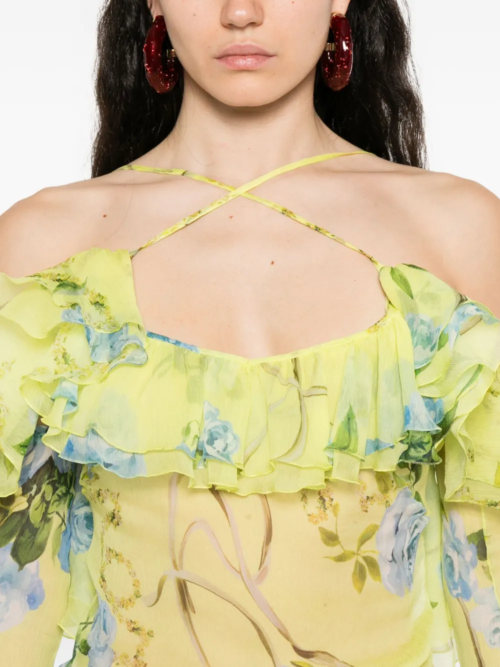 Blumarine floral-print ruffled blouse Geel