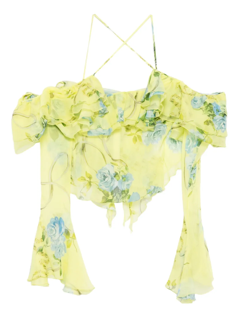 Blumarine floral-print ruffled blouse Geel