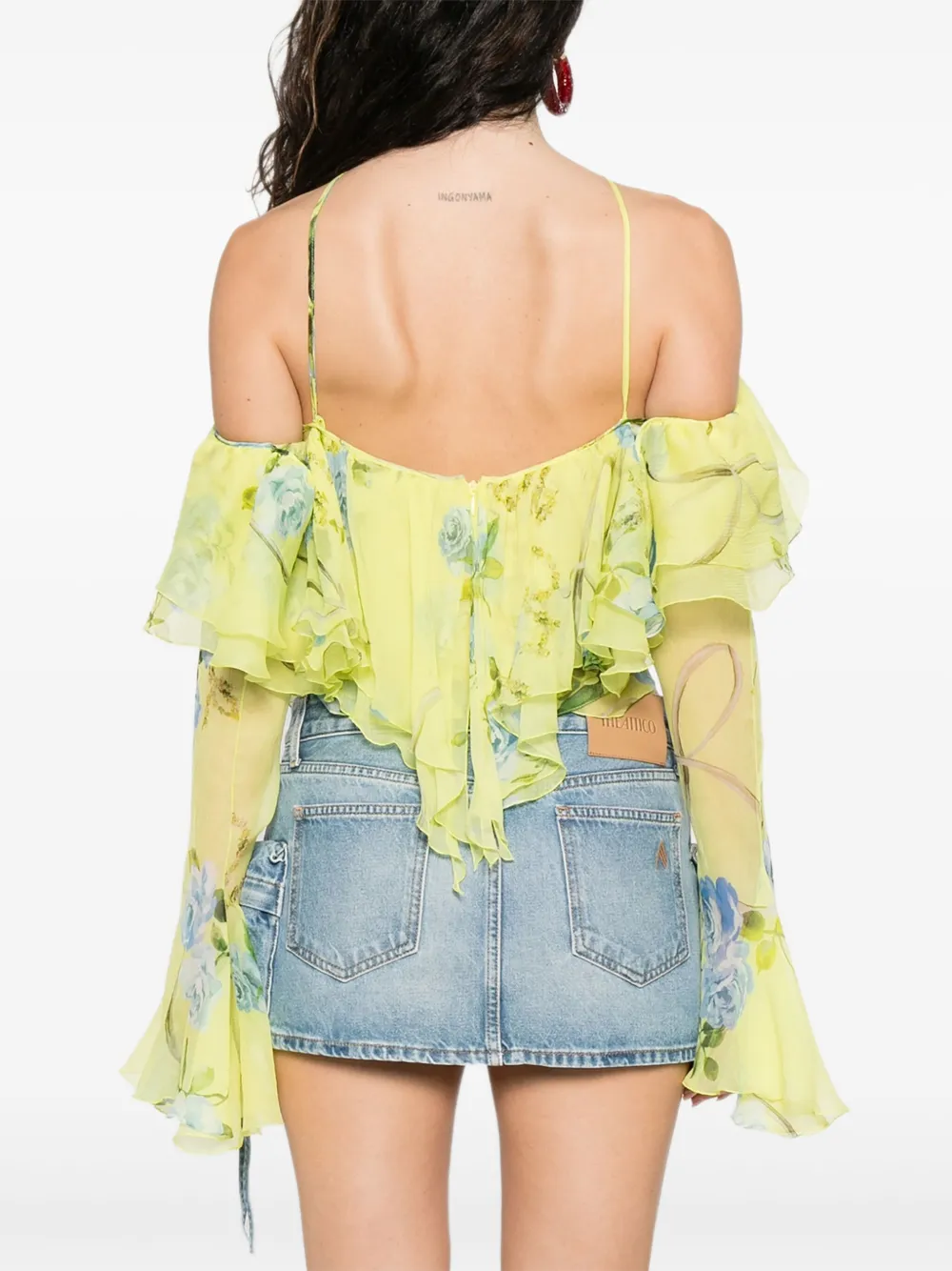 Blumarine floral-print ruffled blouse Geel
