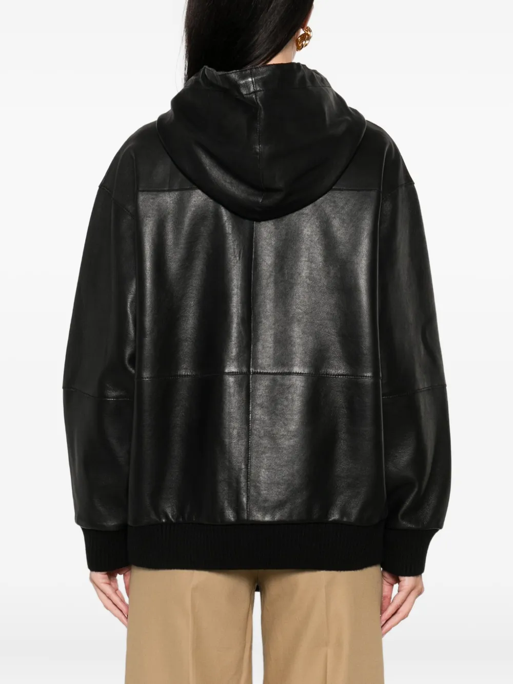 P.A.R.O.S.H. Leren jack met capuchon Zwart