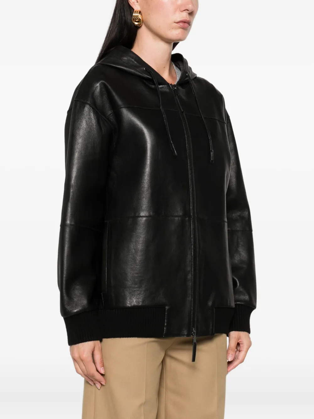 P.A.R.O.S.H. Leren jack met capuchon Zwart