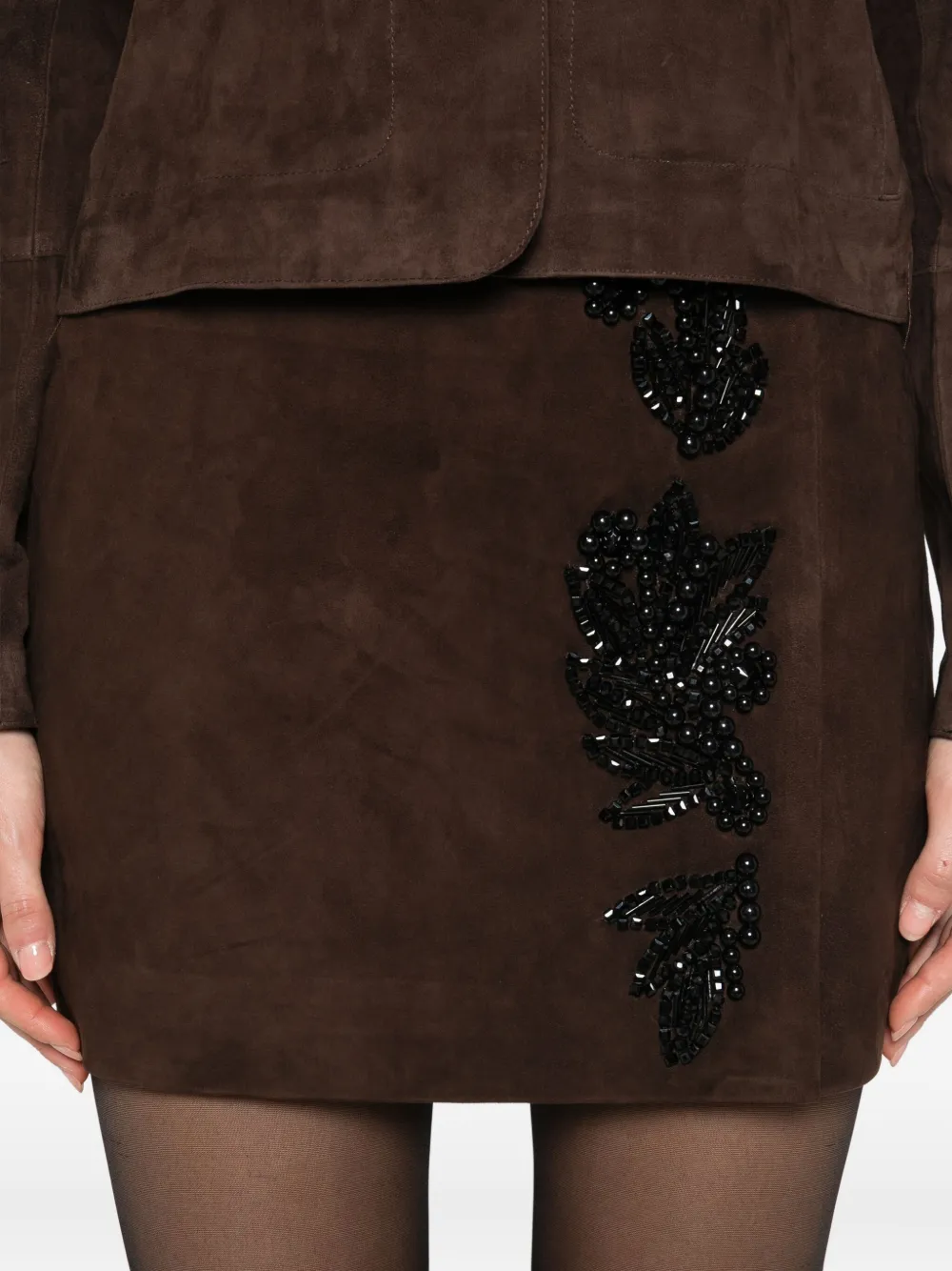 P.A.R.O.S.H. Suède mini-rok met kralen Bruin