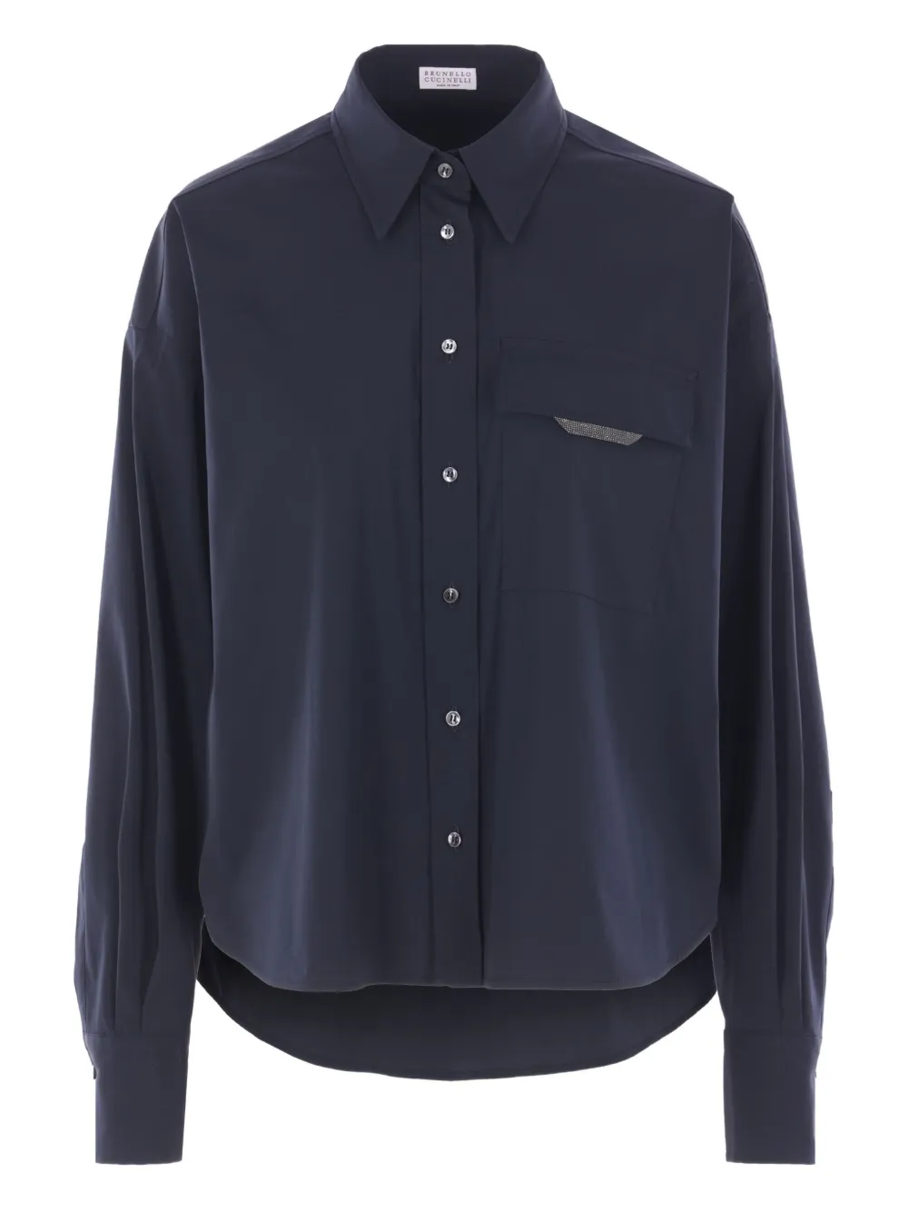 Brunello Cucinelli Monili Detail Curved Hem Shirt In Blue
