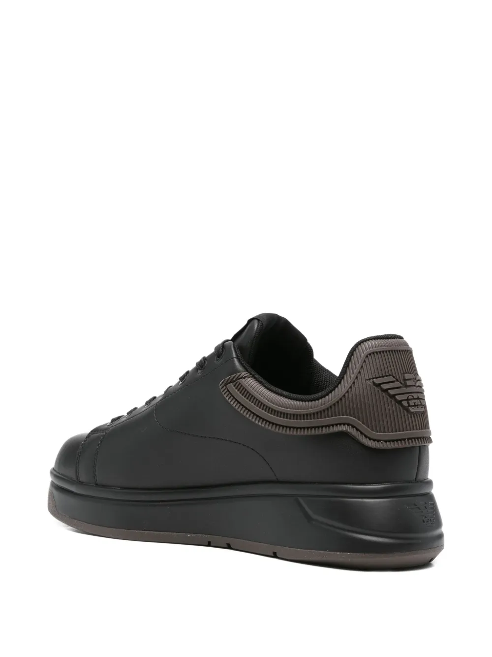 Emporio Armani Leren sneakers met geribbeld vlak Zwart