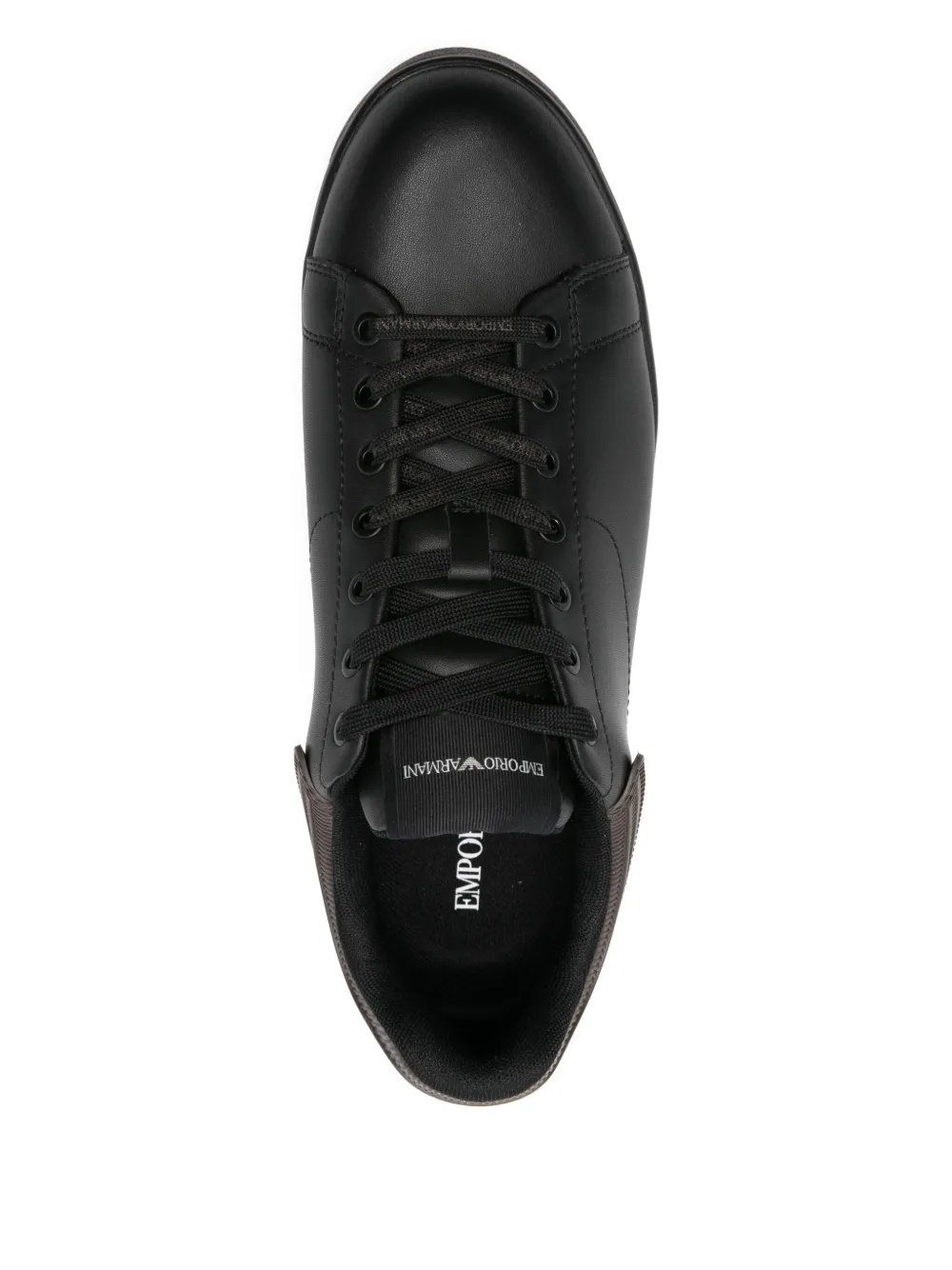 Emporio Armani Leren sneakers met geribbeld vlak Zwart