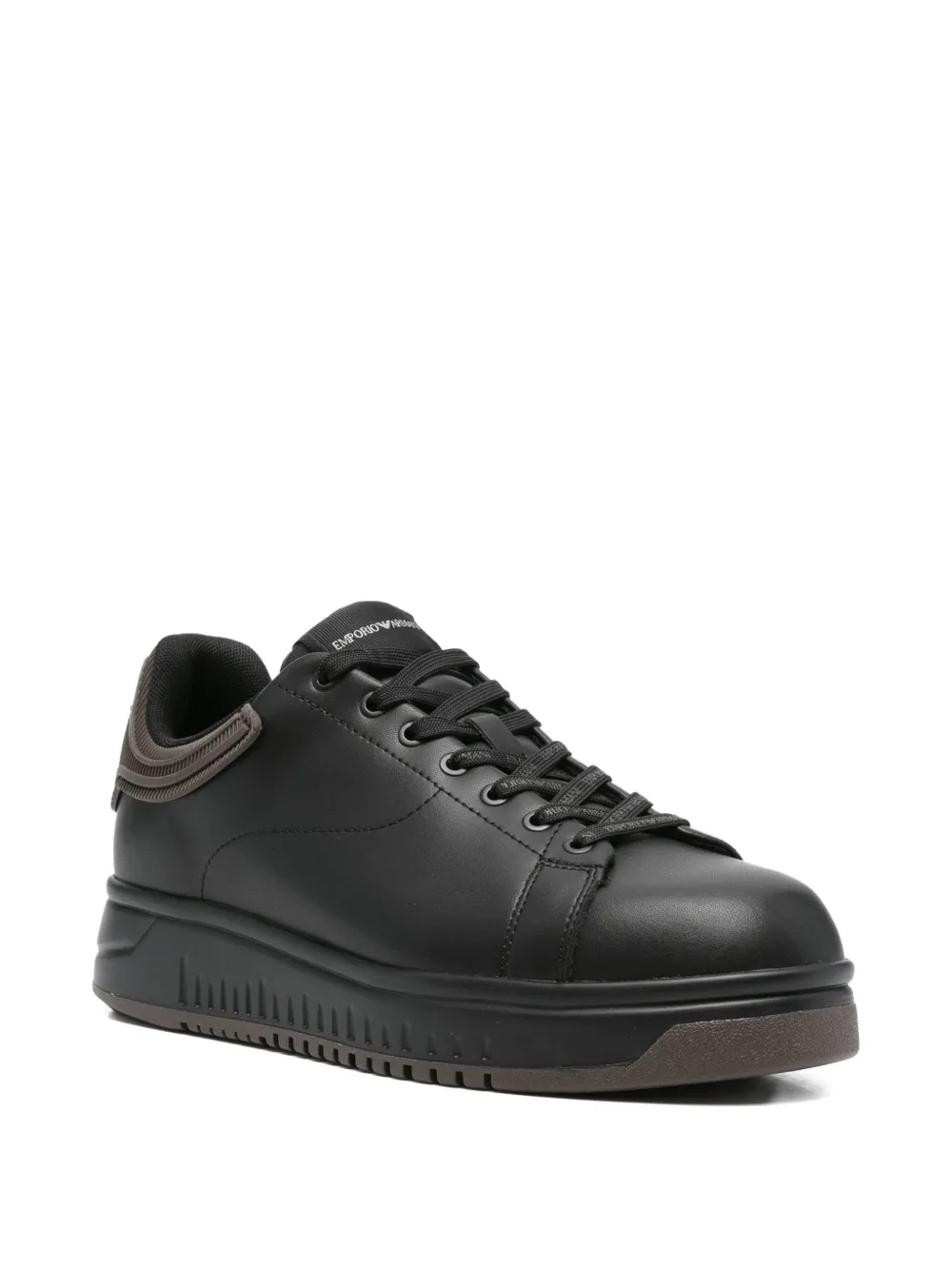 Emporio Armani Leren sneakers met geribbeld vlak Zwart