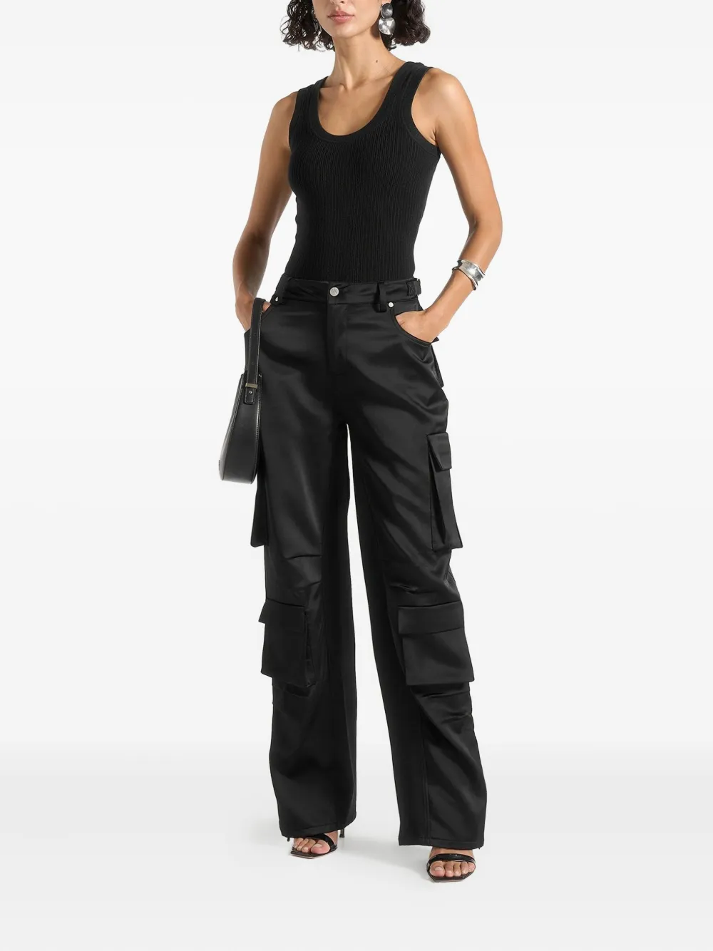 Manière De Voir Emilie satin flap-pocket trousers | Straight-Leg Pants | Image 2