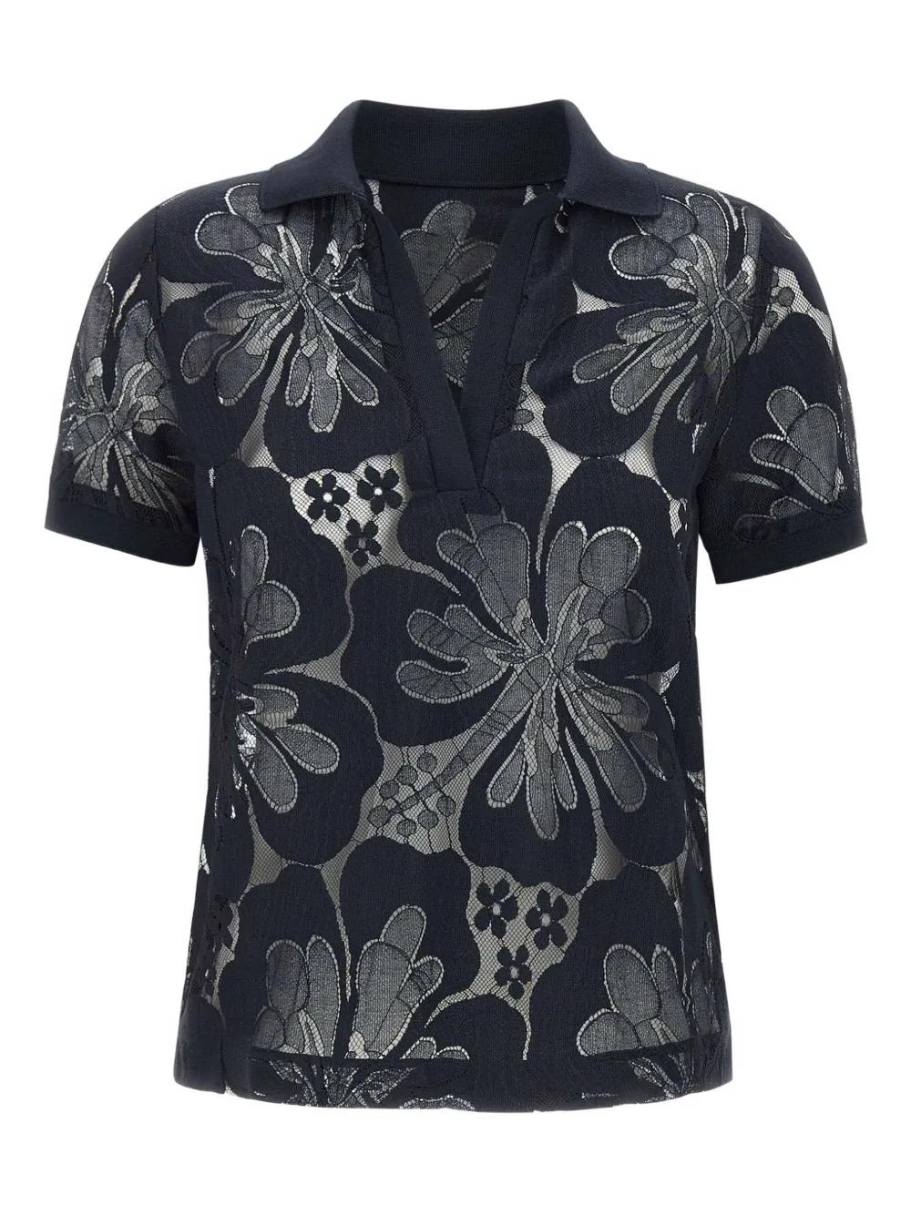 Max Mara Polotop met bloemenkant Zwart