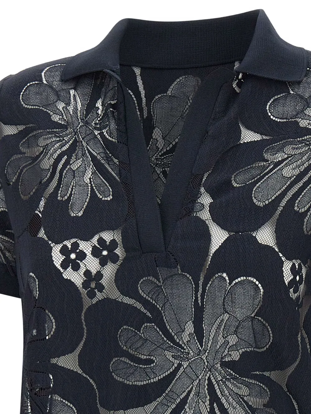Max Mara Polotop met bloemenkant Zwart