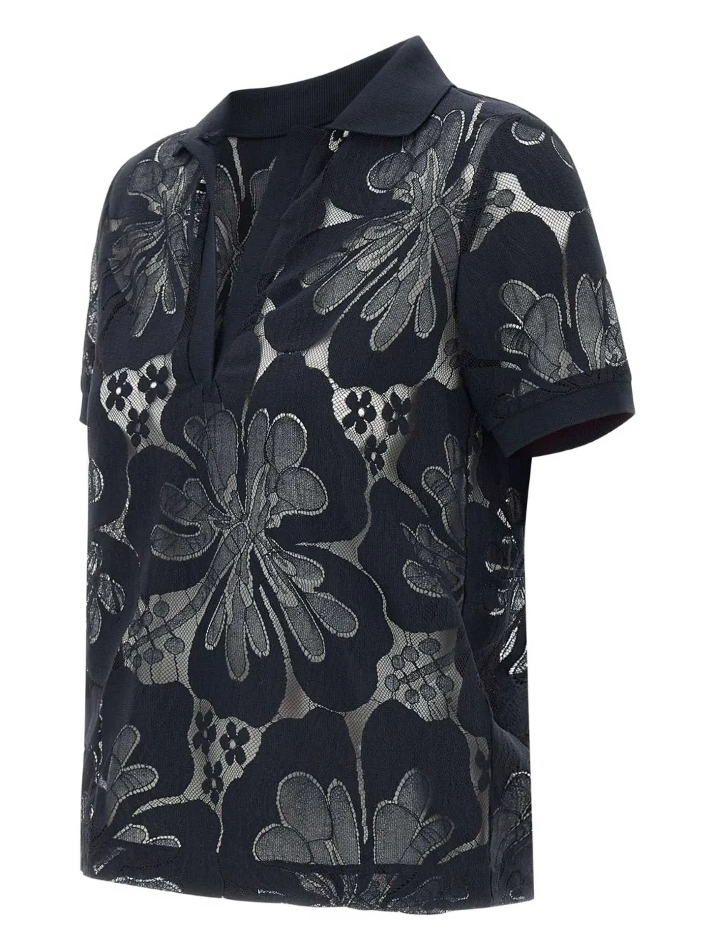 Max Mara Polotop met bloemenkant Zwart