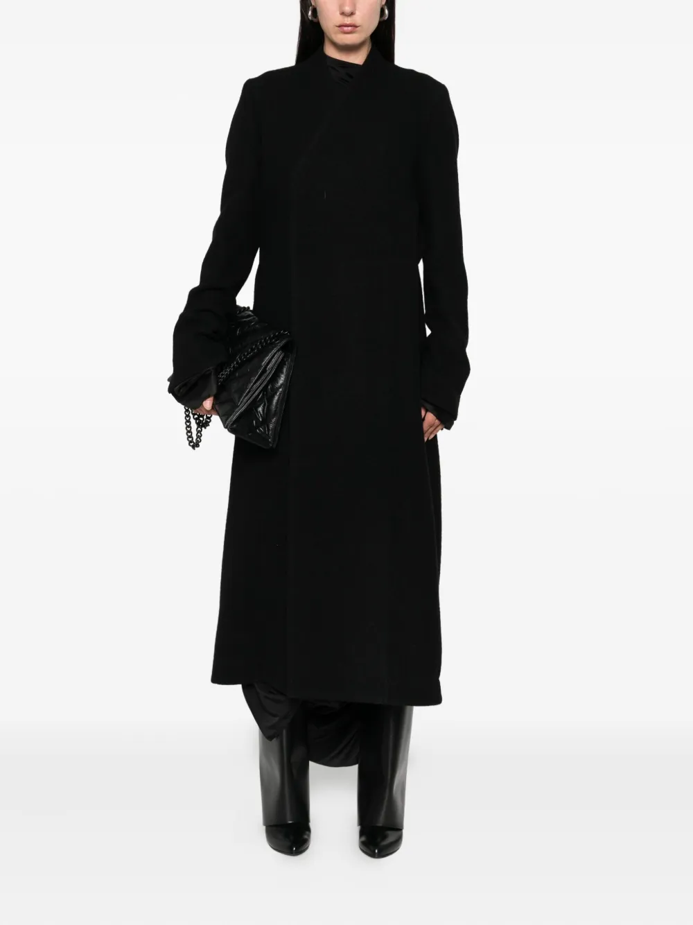 Rick Owens overlap-seam wool coat Zwart