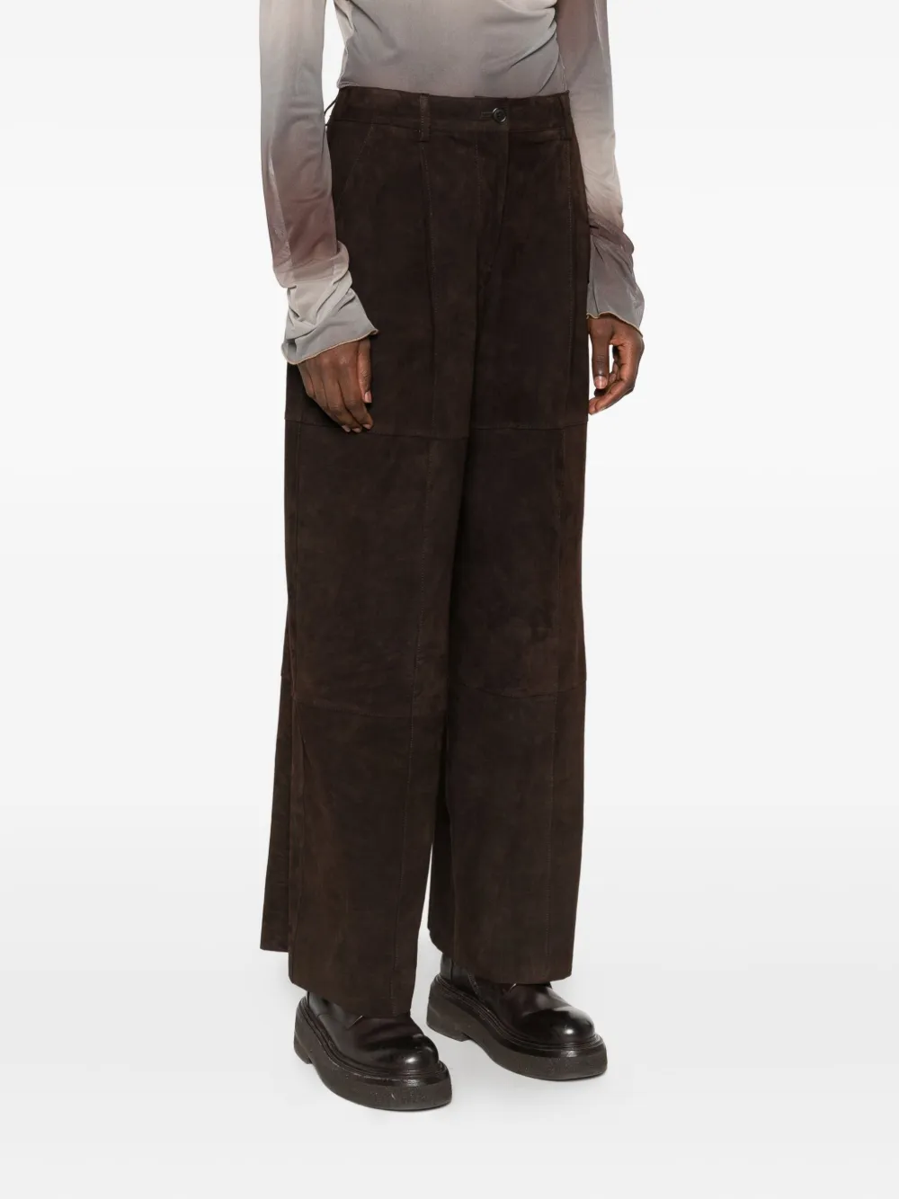 P.A.R.O.S.H. Broek van suède leer Bruin