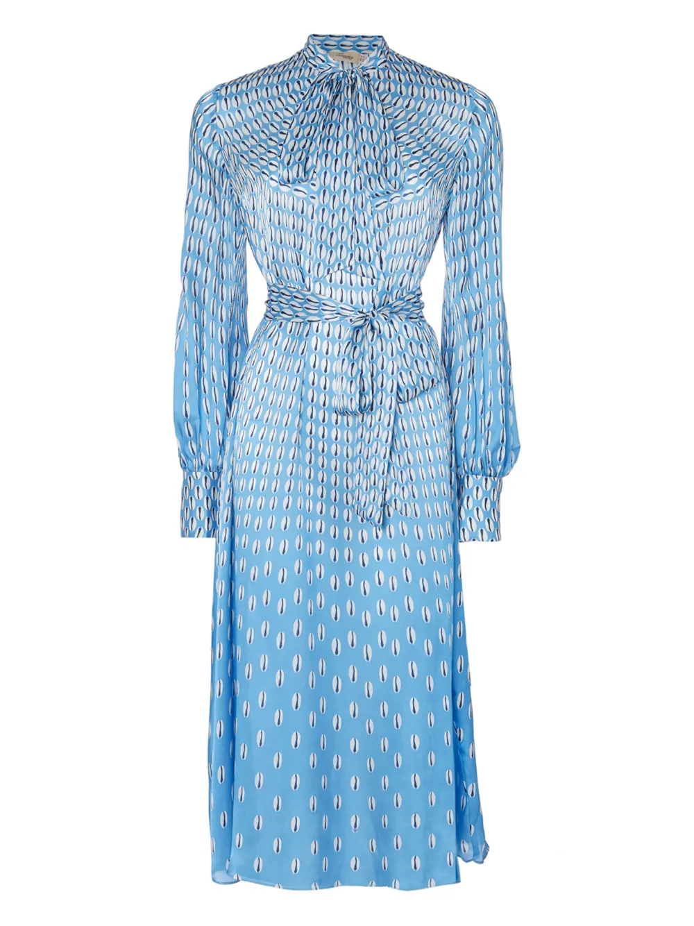 Temperley London Cowrie print tie-neck midi dress Blauw