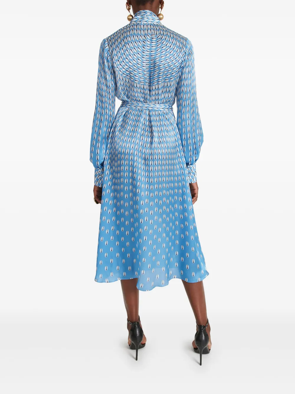 Temperley London Cowrie print tie-neck midi dress Blauw