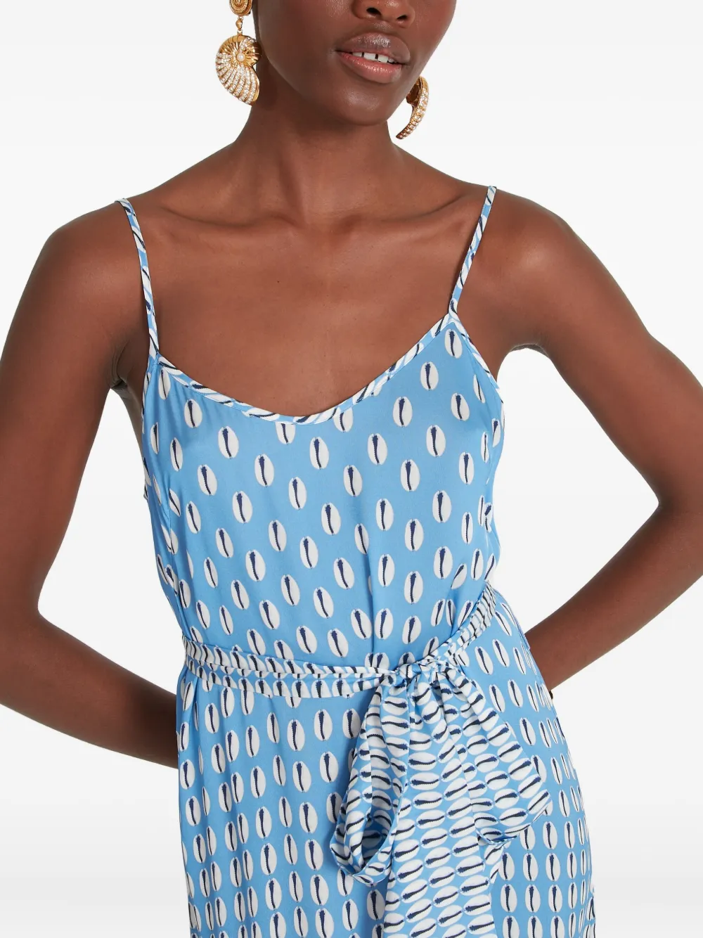 Temperley London Cowrie print slip midi dress Blauw