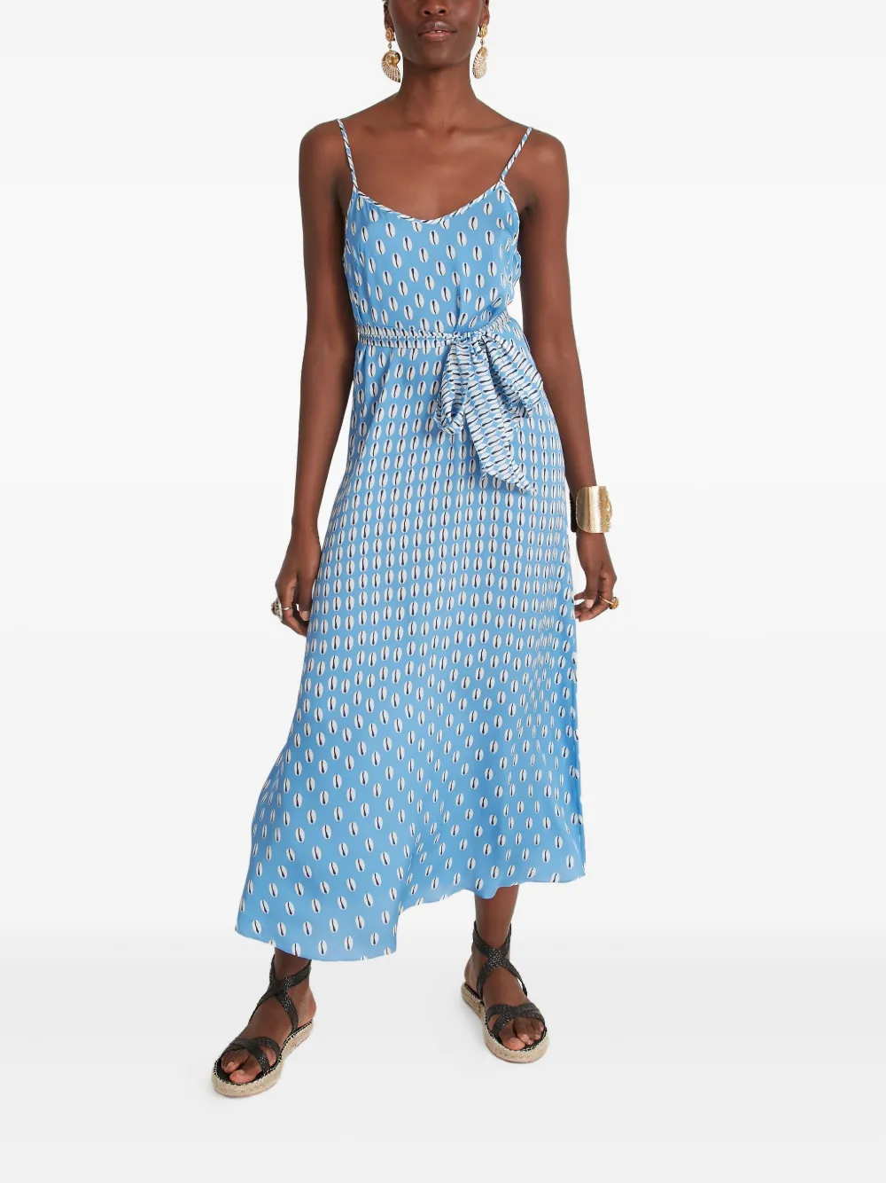 Temperley London Cowrie print slip midi dress Blauw