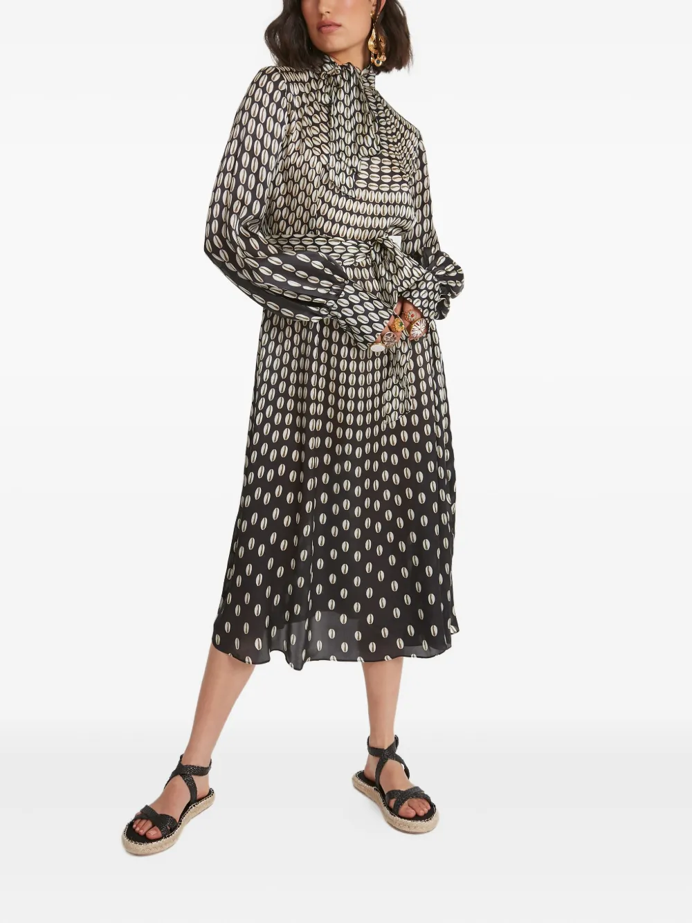 Temperley London Cowrie print belted dress Zwart