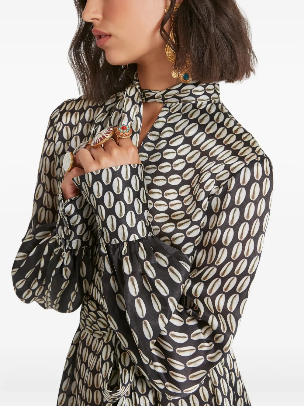 Temperley London Cowrie print belted dress Zwart