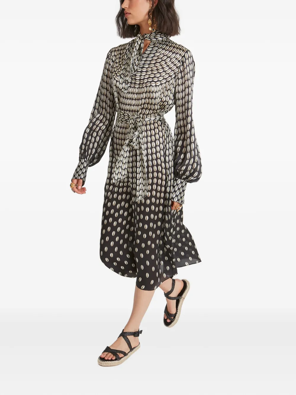 Temperley London Cowrie print belted dress Zwart