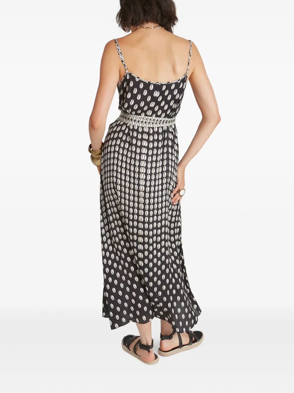 Temperley London Cowrie print belted slip midi dress Zwart