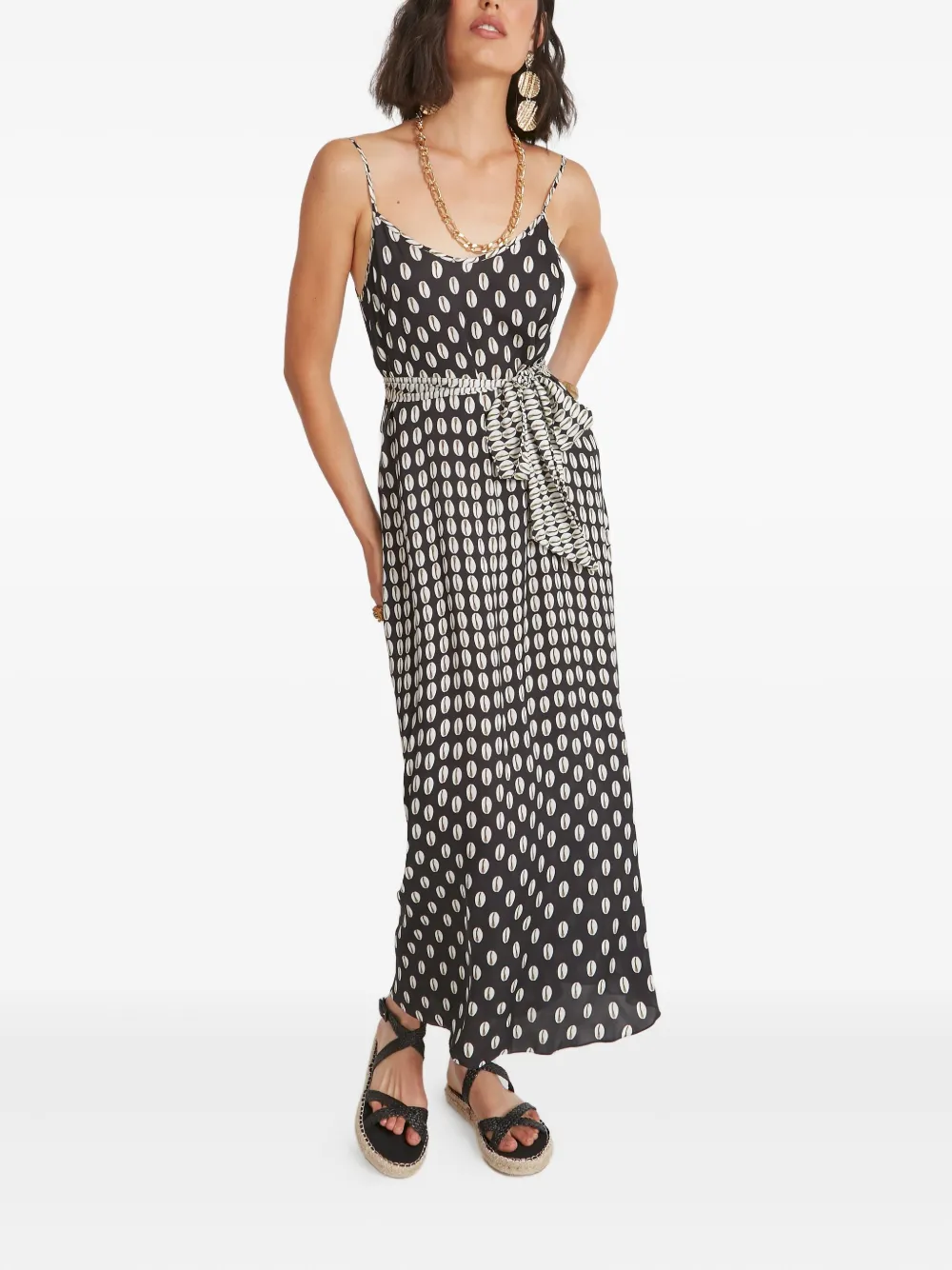 Temperley London Cowrie print belted slip midi dress Zwart