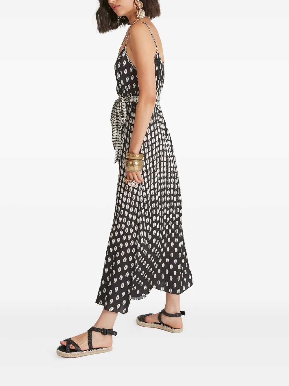 Temperley London Cowrie print belted slip midi dress Zwart
