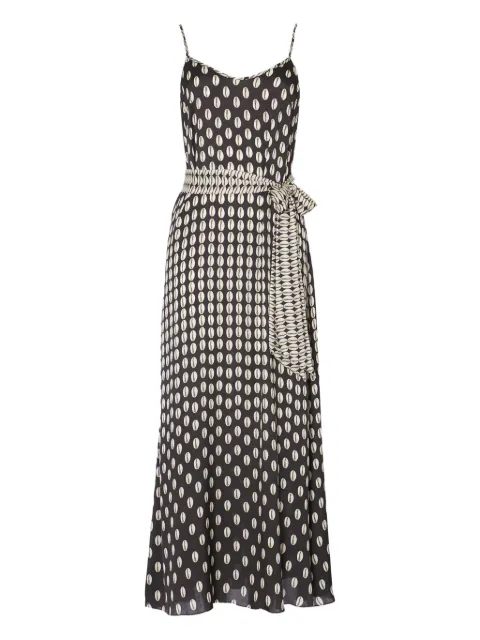 Temperley London Cowrie  print belted slip midi dress