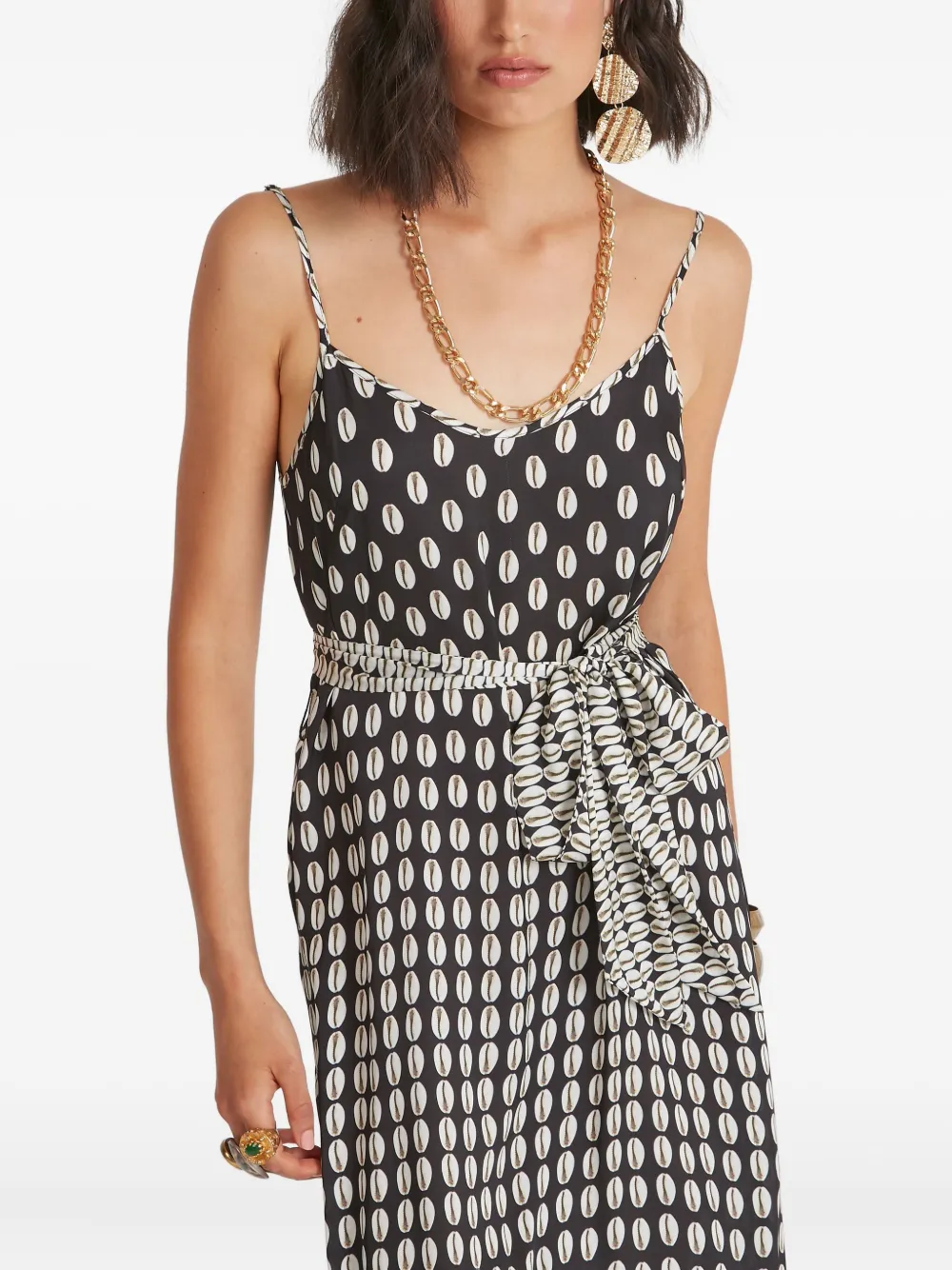 Temperley London Cowrie print belted slip midi dress Zwart