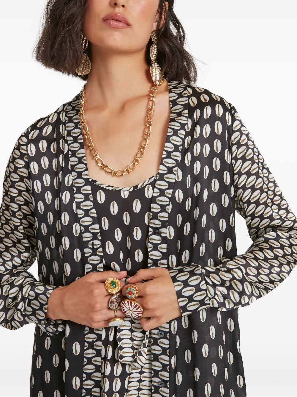 Temperley London Jas met knopen en print Zwart