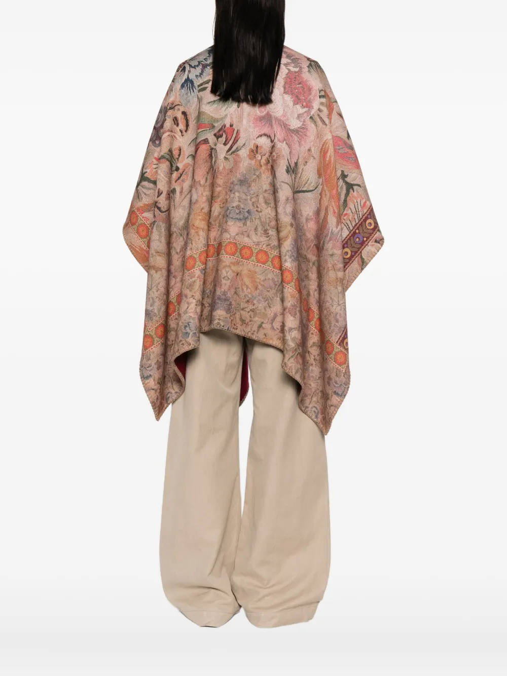 Pierre-Louis Mascia Wollen cape met bloemenpatroon Beige
