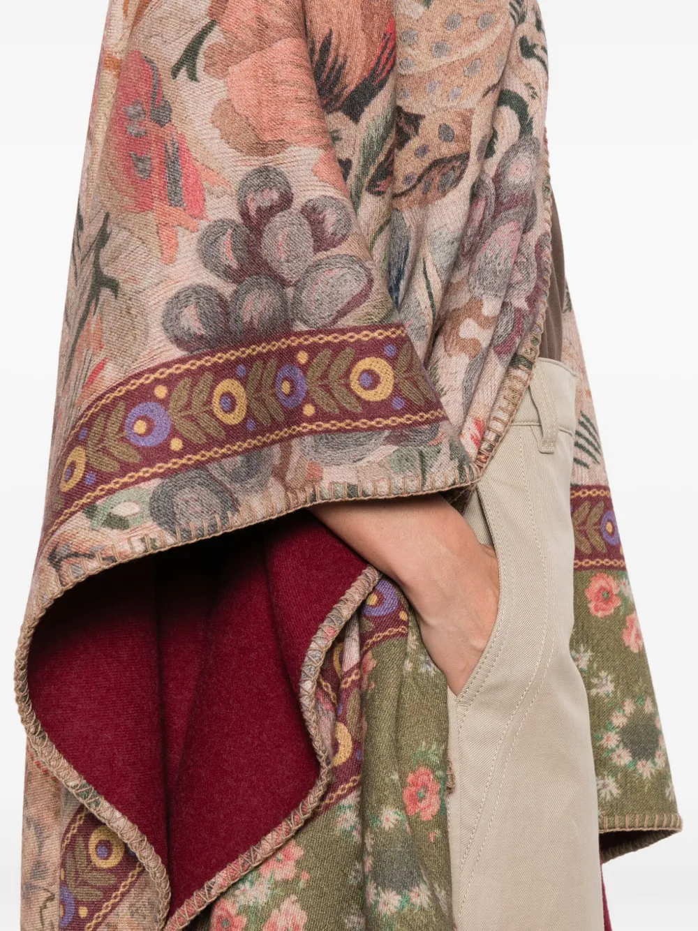 Pierre-Louis Mascia Wollen cape met bloemenpatroon Beige