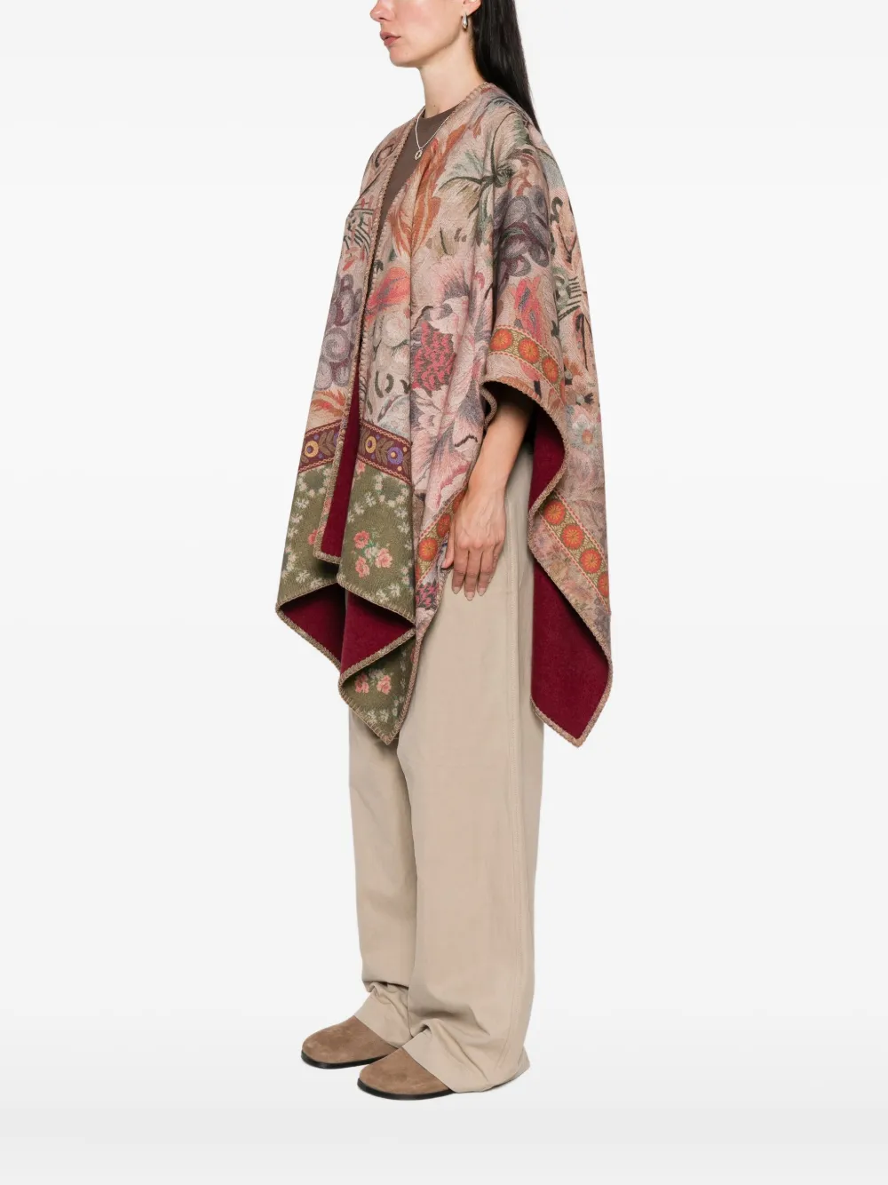 Pierre-Louis Mascia Wollen cape met bloemenpatroon Beige