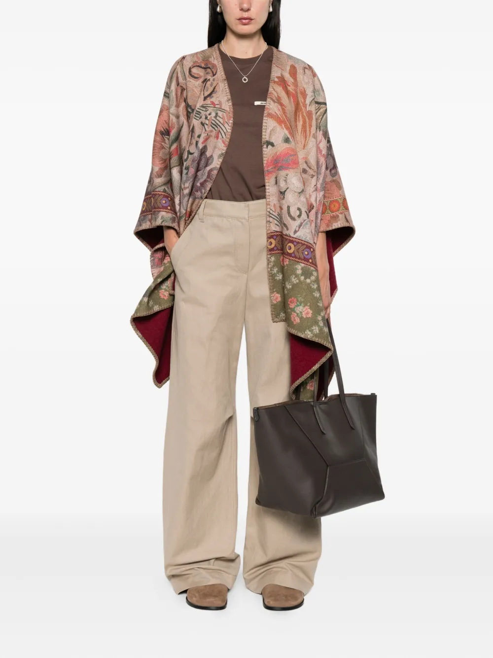 Pierre-Louis Mascia Wollen cape met bloemenpatroon Beige
