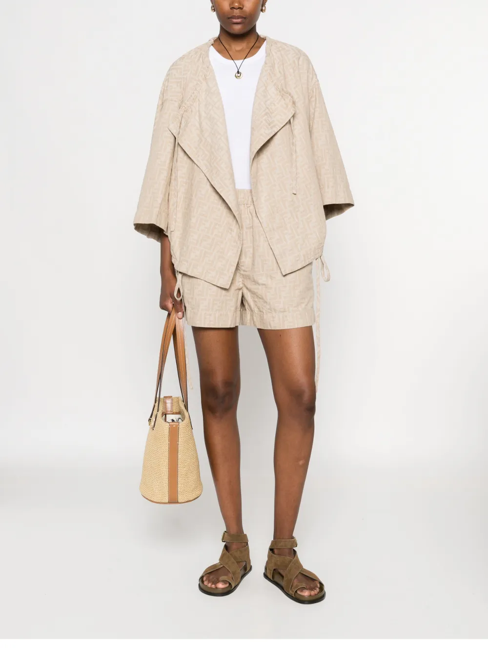 FENDI Shorts met FF-jacquard Beige