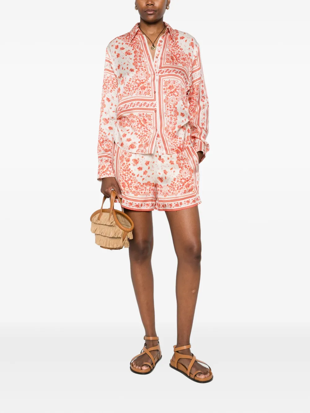 FENDI Shorts met bloementprint en elastische taille Beige