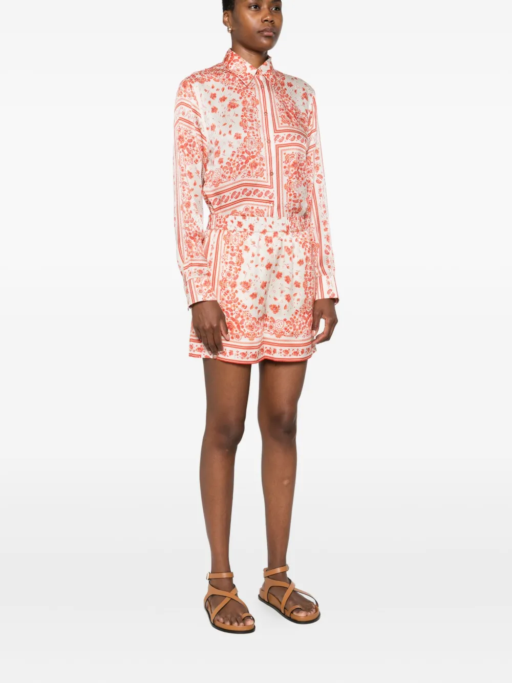 FENDI Shorts met bloementprint en elastische taille Beige