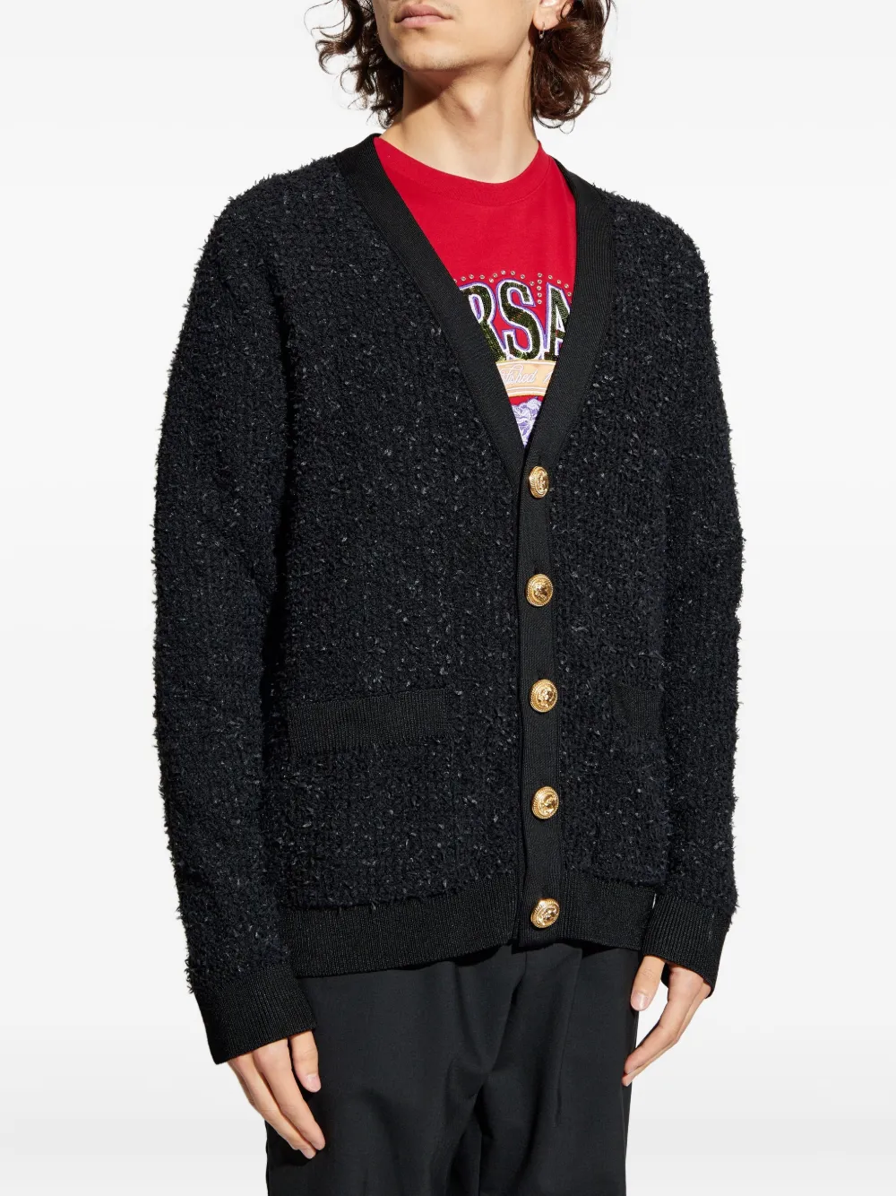 Balmain Lion-head Buttoned Cardigan In Black
