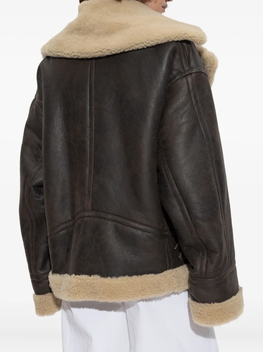 DSQUARED2 shearling-collar leather jacket 143 BROWN