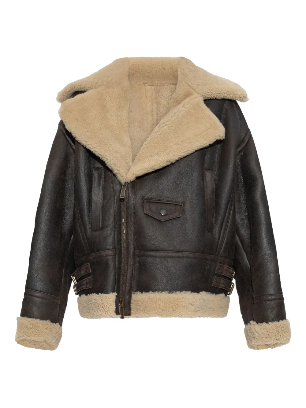 DSQUARED2 shearling-collar leather jacket 143 BROWN