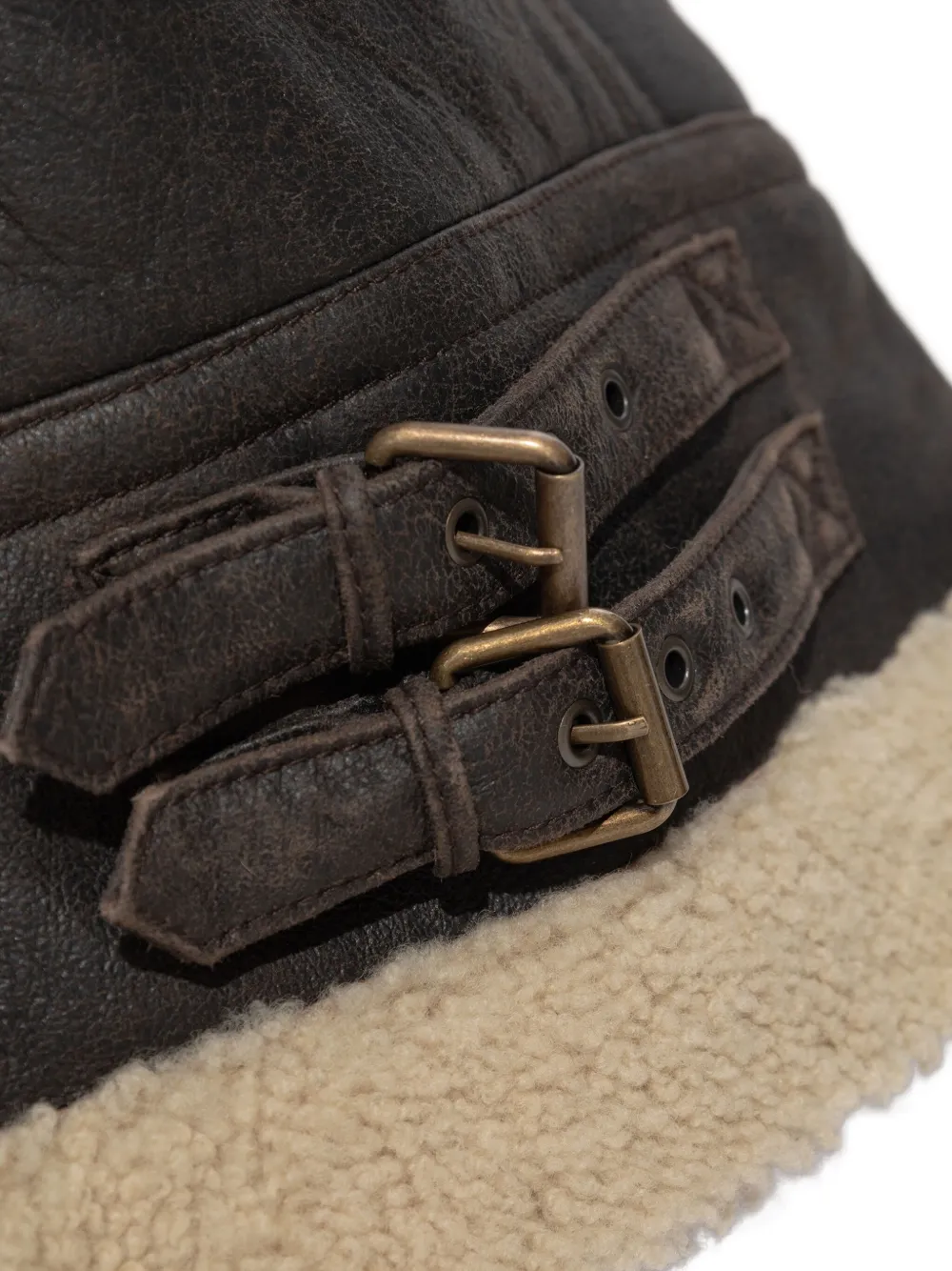 DSQUARED2 Leren jack met lammy kraag 143 BROWN