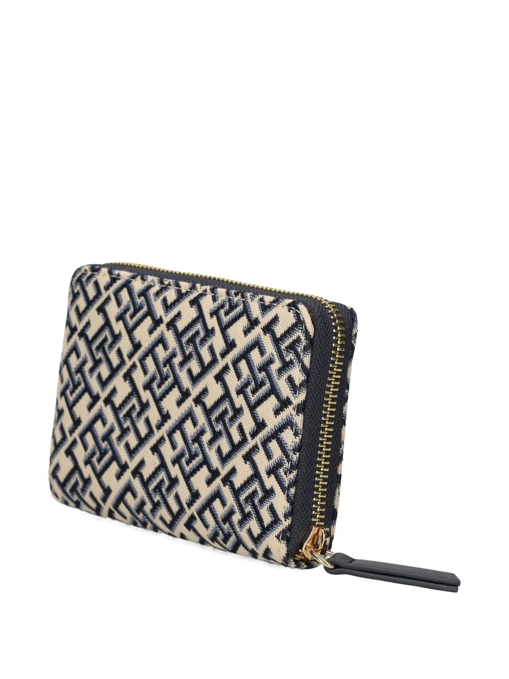 Tommy Hilfiger Jacquard Monogram Logo Medium Zip Wallet In Blue