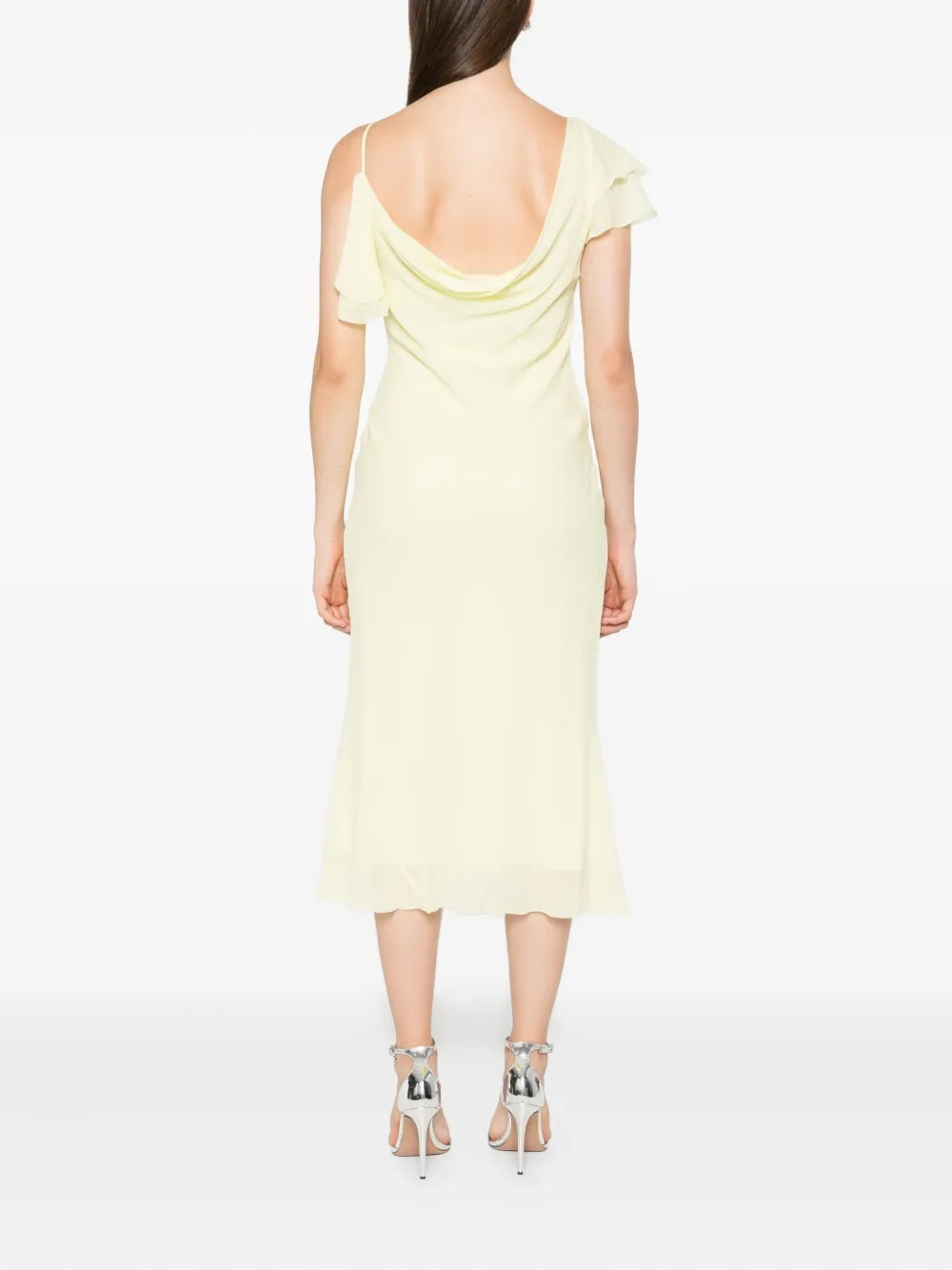 Self-Portrait Georgette midi-jurk met franje Geel