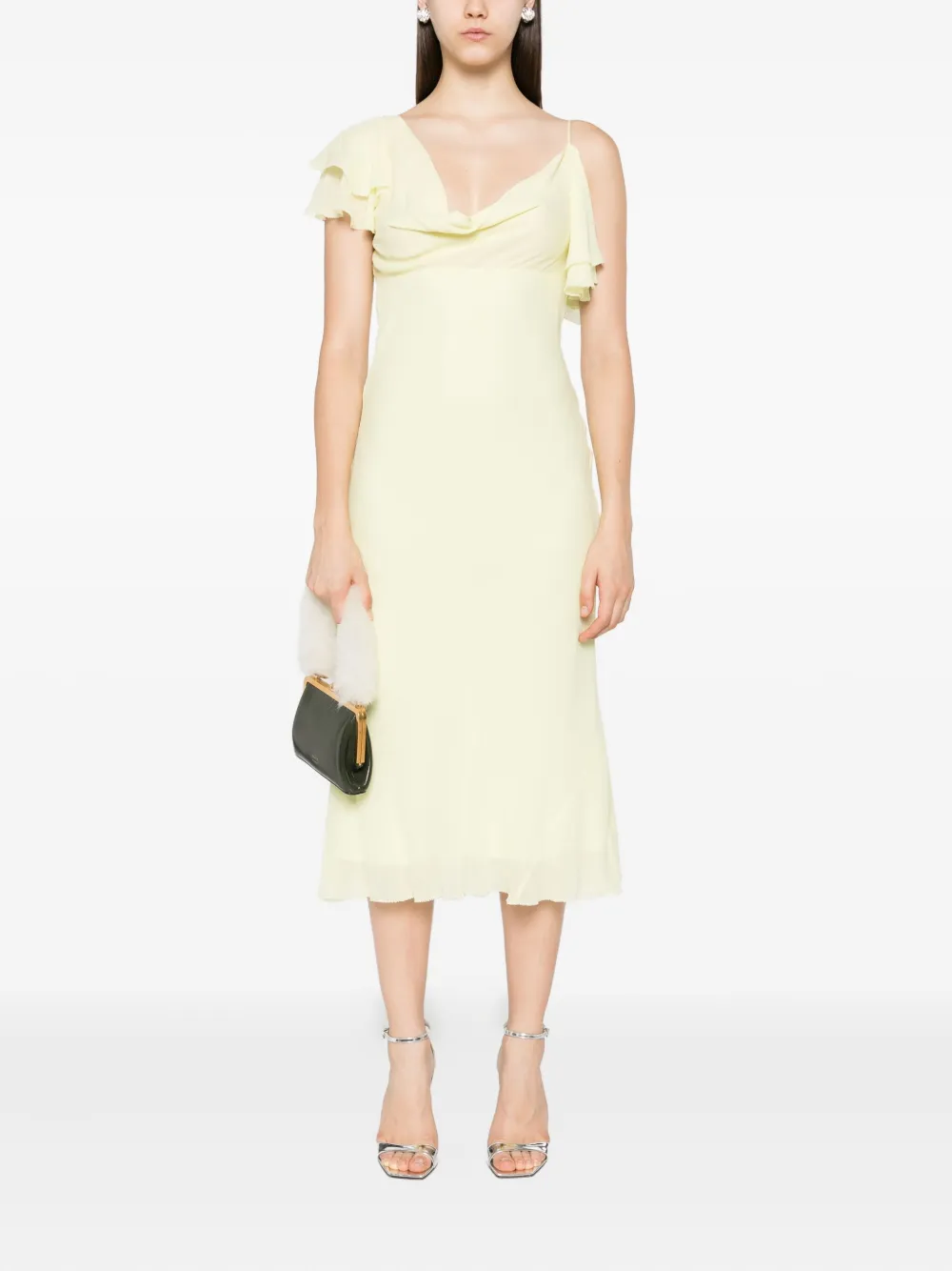 Self-Portrait Georgette midi-jurk met franje Geel