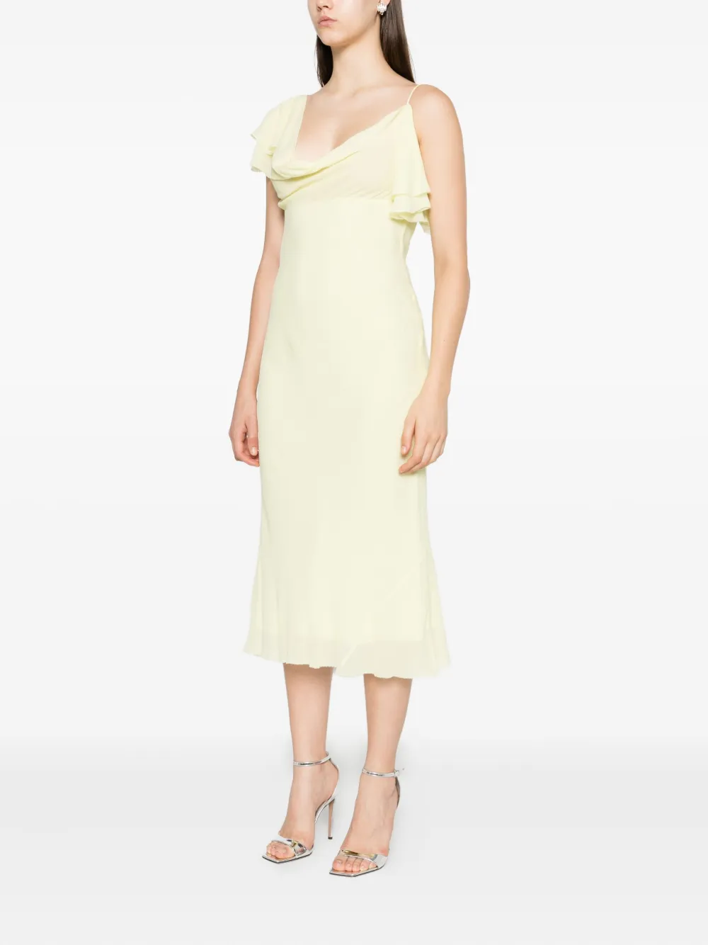 Self-Portrait Georgette midi-jurk met franje Geel