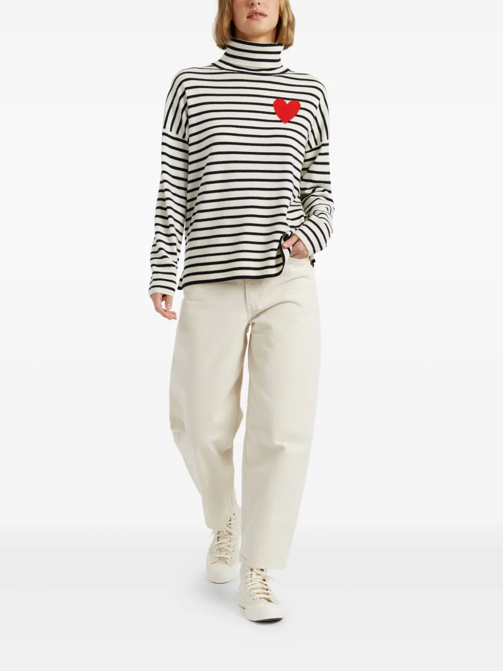 Chinti & Parker Breton Heart Striped Roll-neck Sweater In Neutral