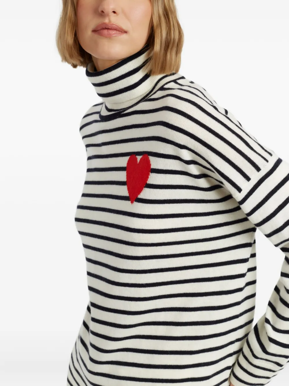 Chinti & Parker Breton Heart Striped Roll-neck Sweater In Neutral