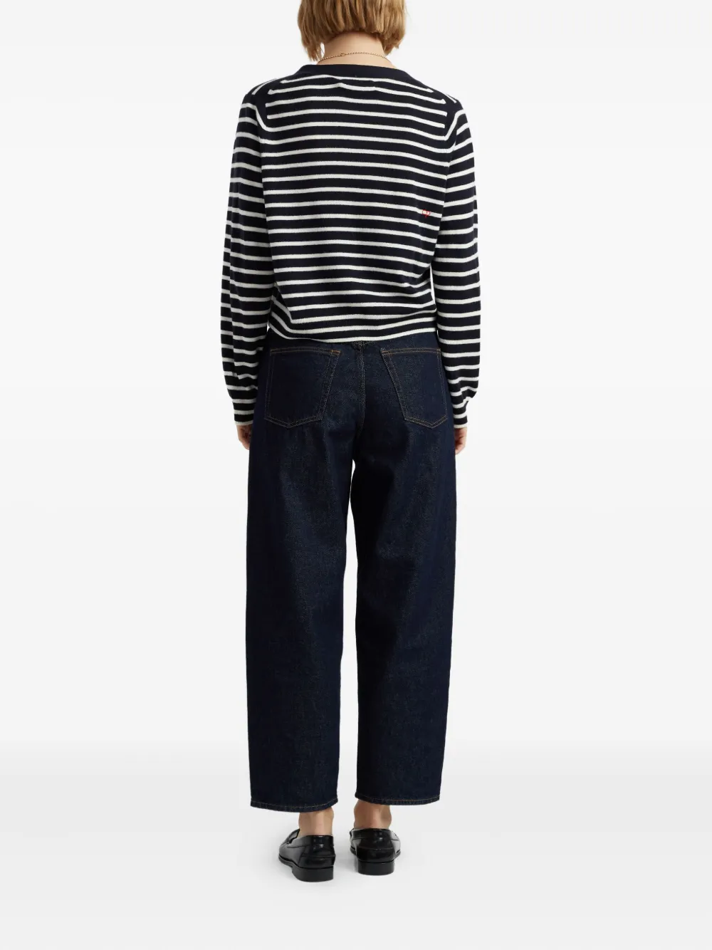 Chinti & Parker Breton Heart Striped Cardigan In Blue