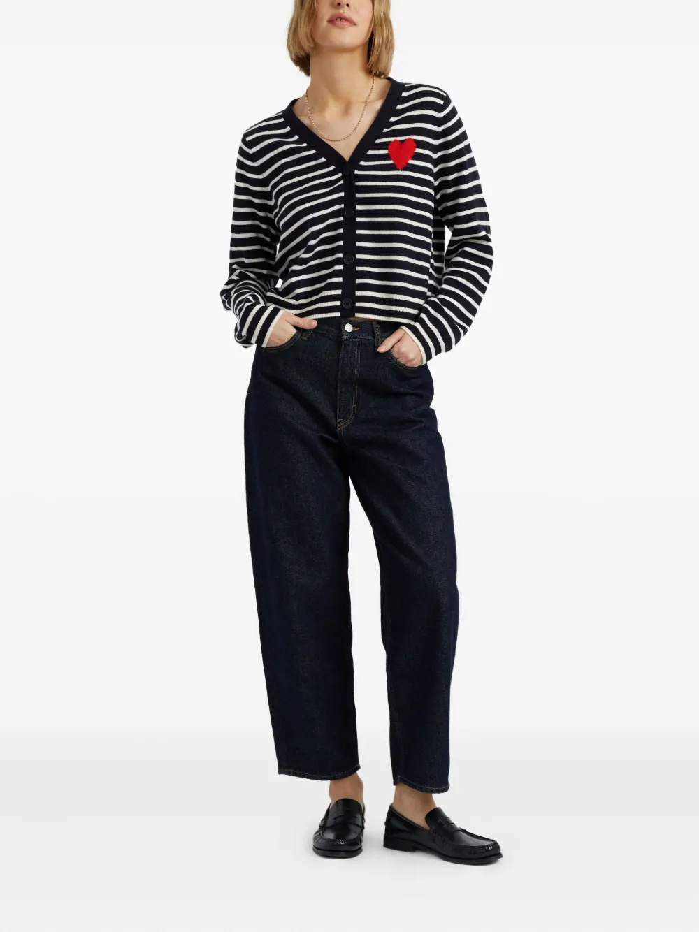 Chinti & Parker Breton Heart Striped Cardigan In Blue