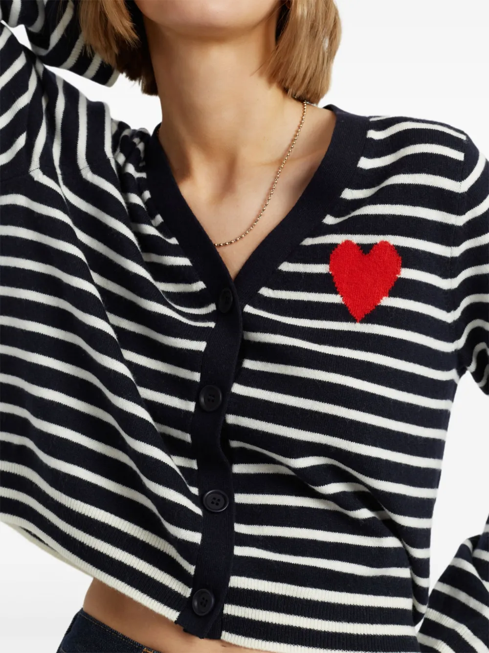 Chinti & Parker Breton Heart Striped Cardigan In Blue